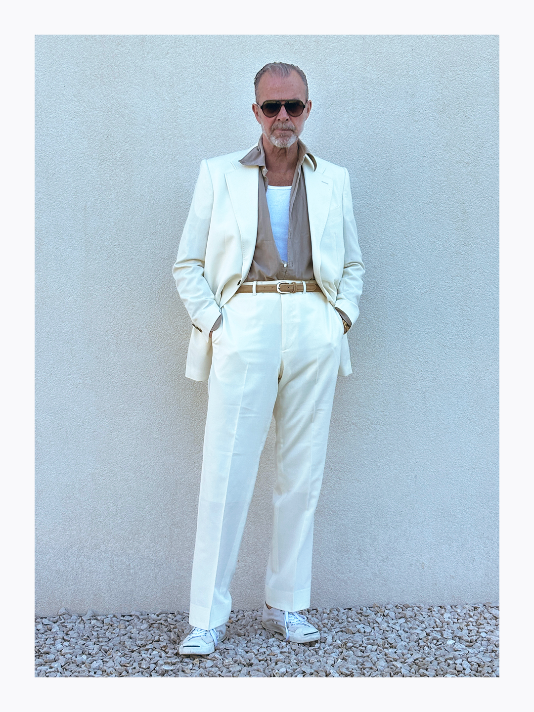 Made-to-order Cream White Wool Gabardine Suit Trouser