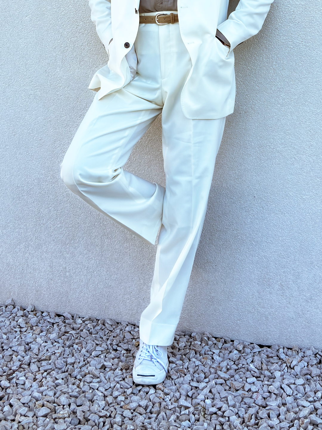 Made-to-order Cream White Wool Gabardine Suit Trouser
