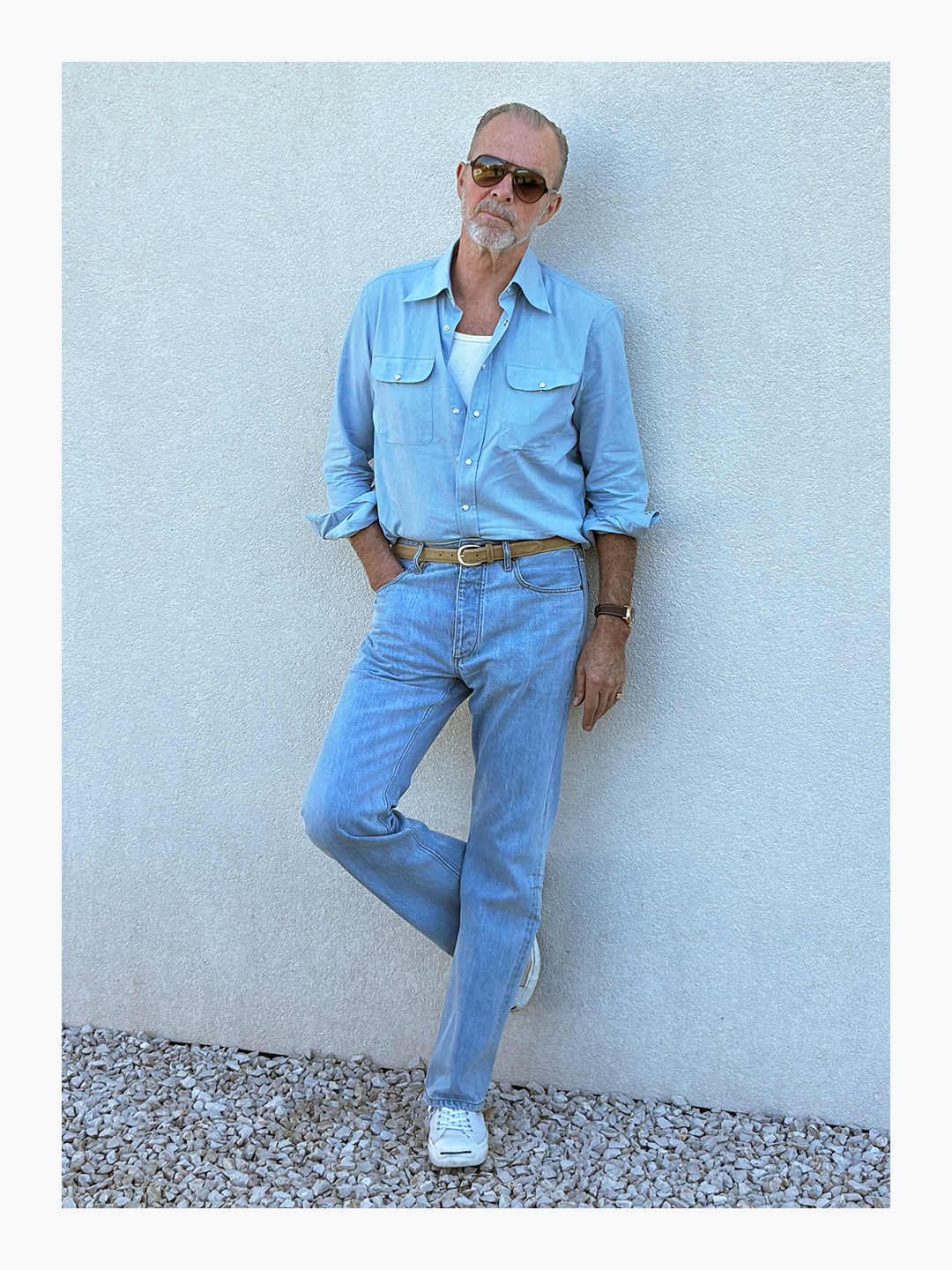 Made-to-order Light Blue Chambray Cotton Casual Shirt