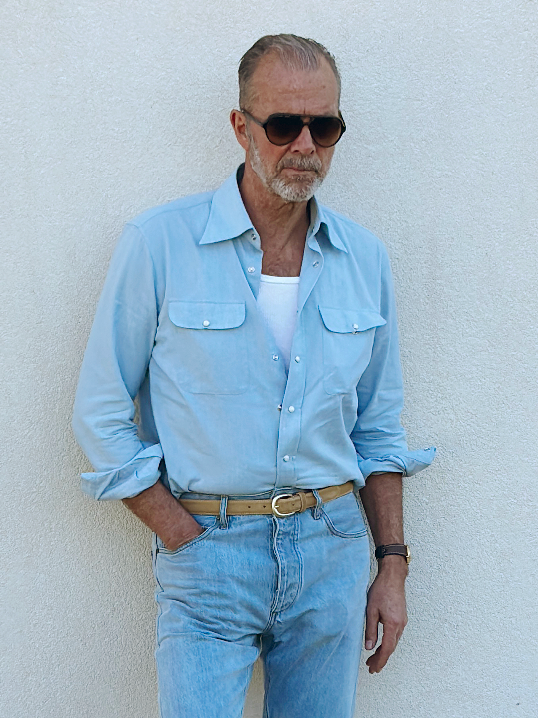 Made-to-order Light Blue Chambray Cotton Casual Shirt