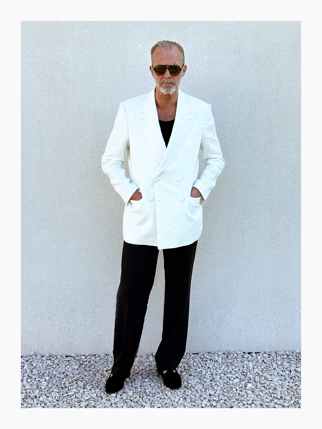 Made-to-order Off White Linen Double Breasted Blazer
