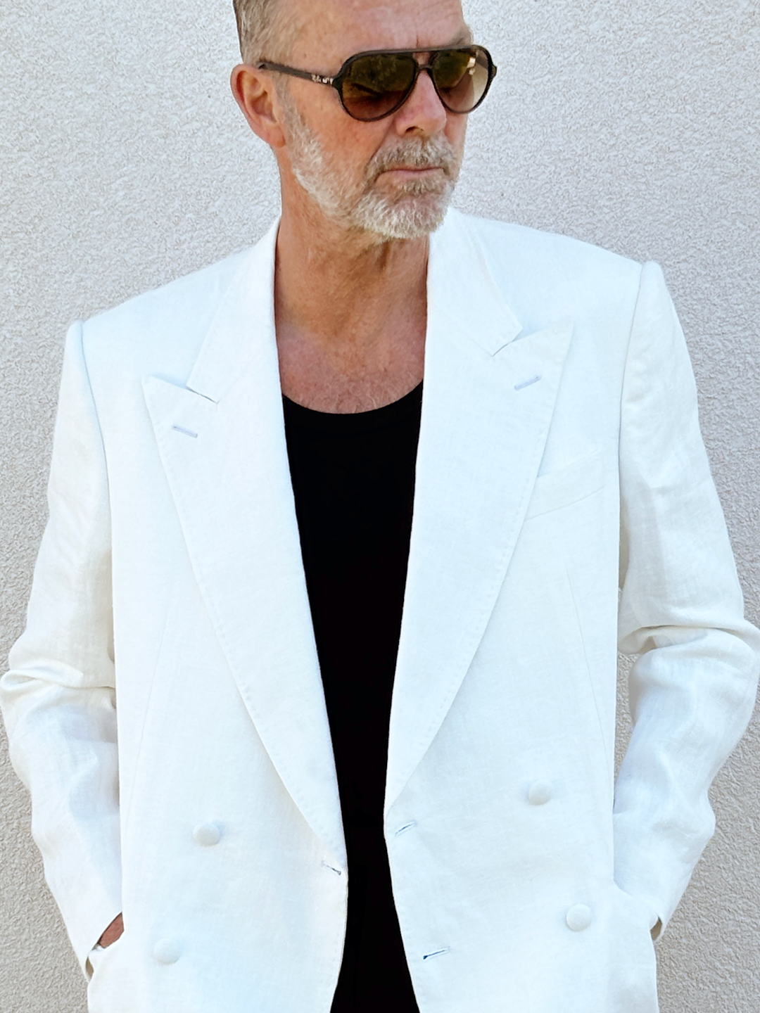 Made-to-order Off White Linen Double Breasted Blazer