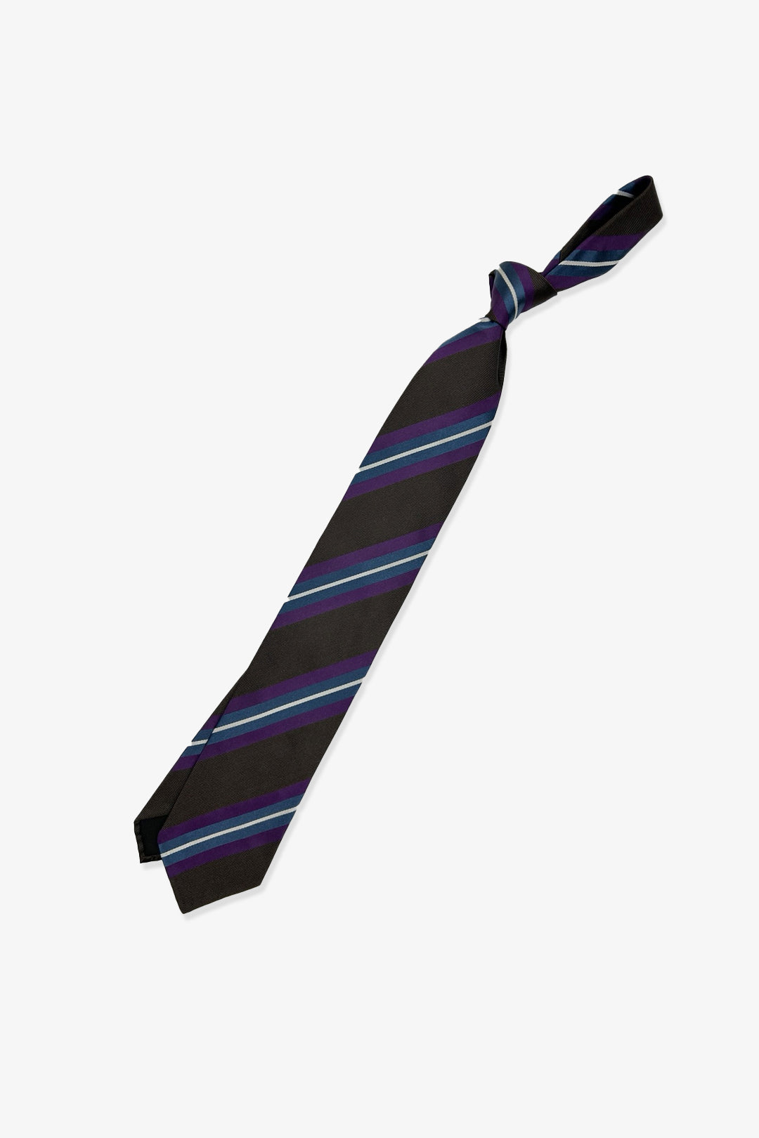 Brown Purple Cobalt White Stripe Silk Tie