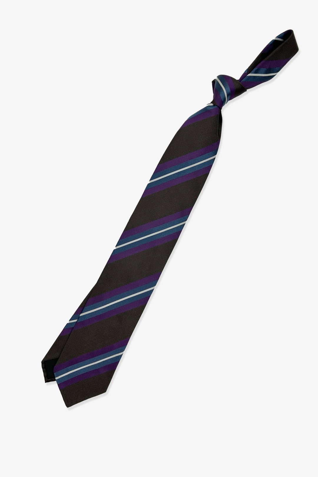 Brown Purple Cobalt White Stripe Silk Tie