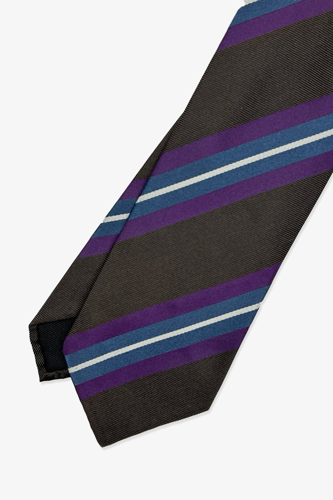 Brown Purple Cobalt White Stripe Silk Tie