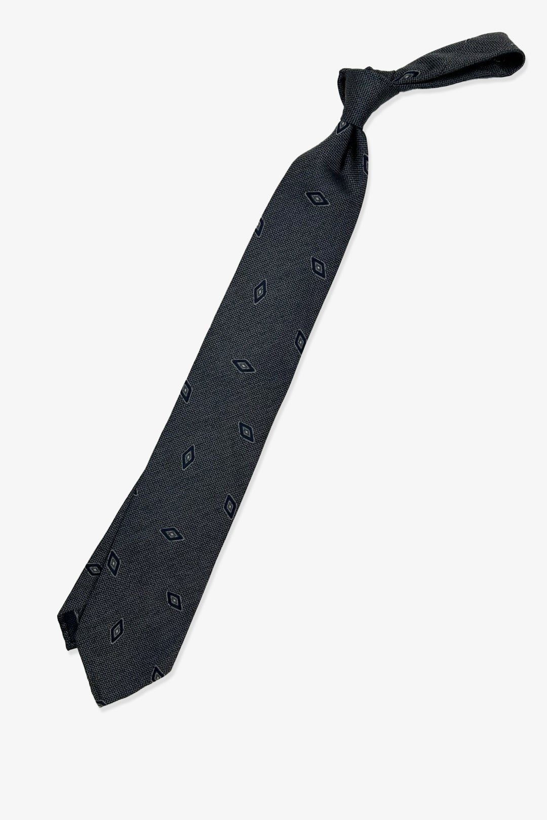 Grey Navy Pattern Vintage Silk Tie