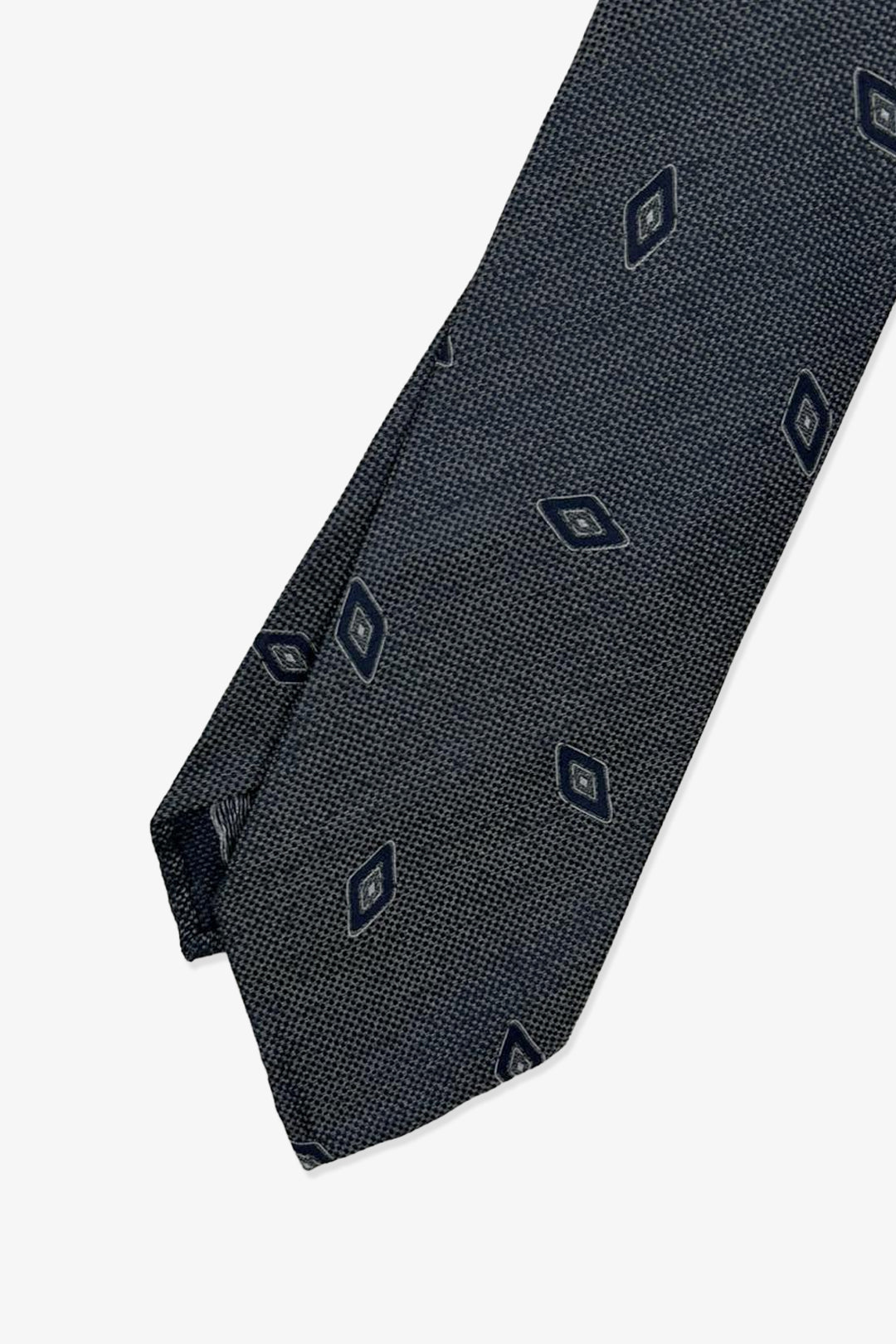 Grey Navy Pattern Vintage Silk Tie