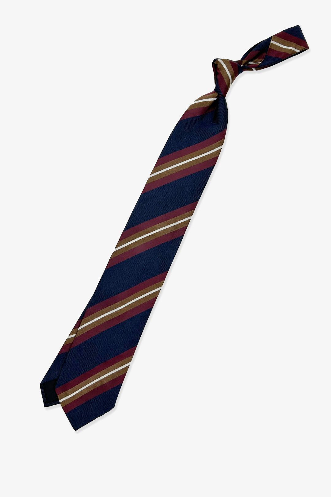 Navy Burgundy Brown Stripe Silk Tie