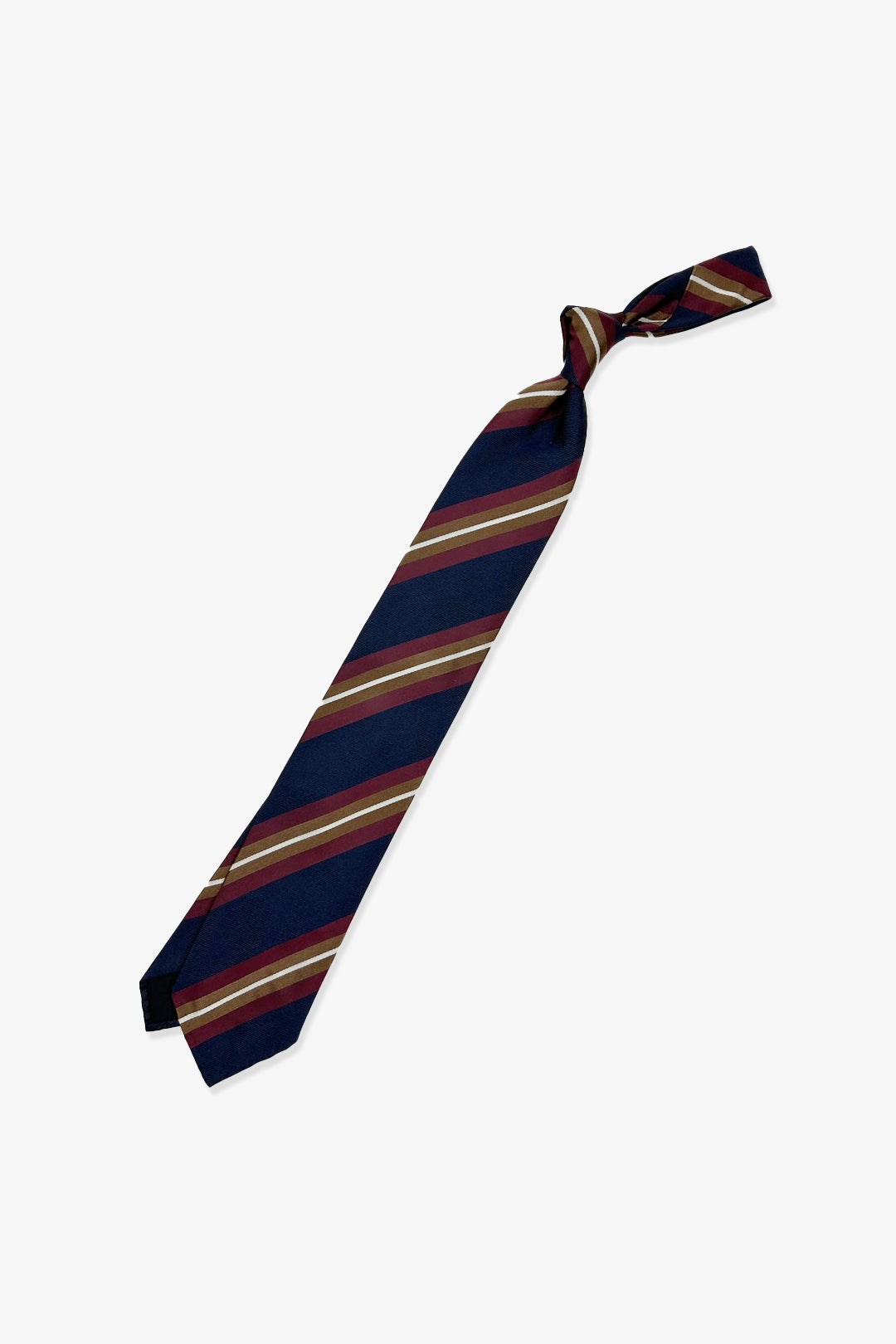 Navy Burgundy Brown Stripe Silk Tie