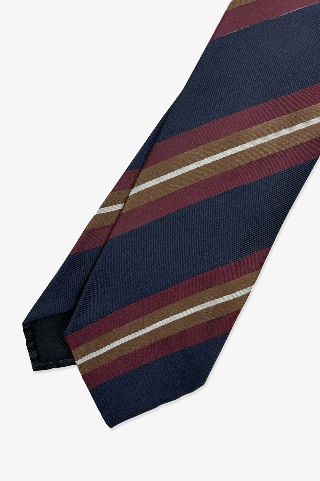 Navy Burgundy Brown Stripe Silk Tie