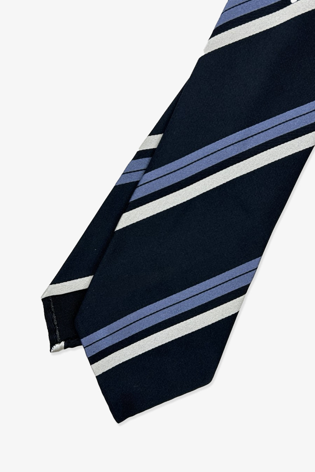 Navy Blue White Stripe Silk Tie