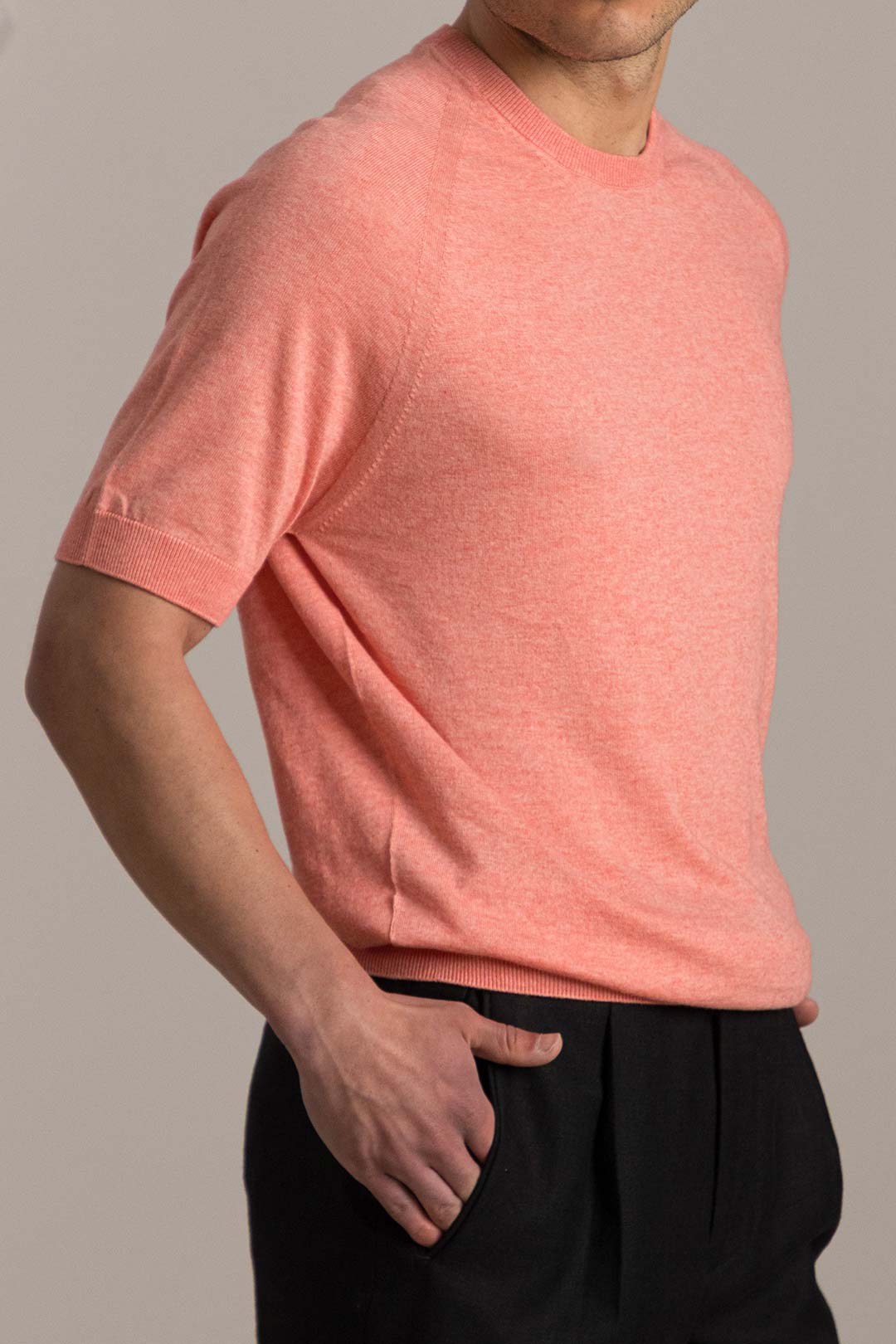 Coral Cotton Cashmere Knitted T-Shirt