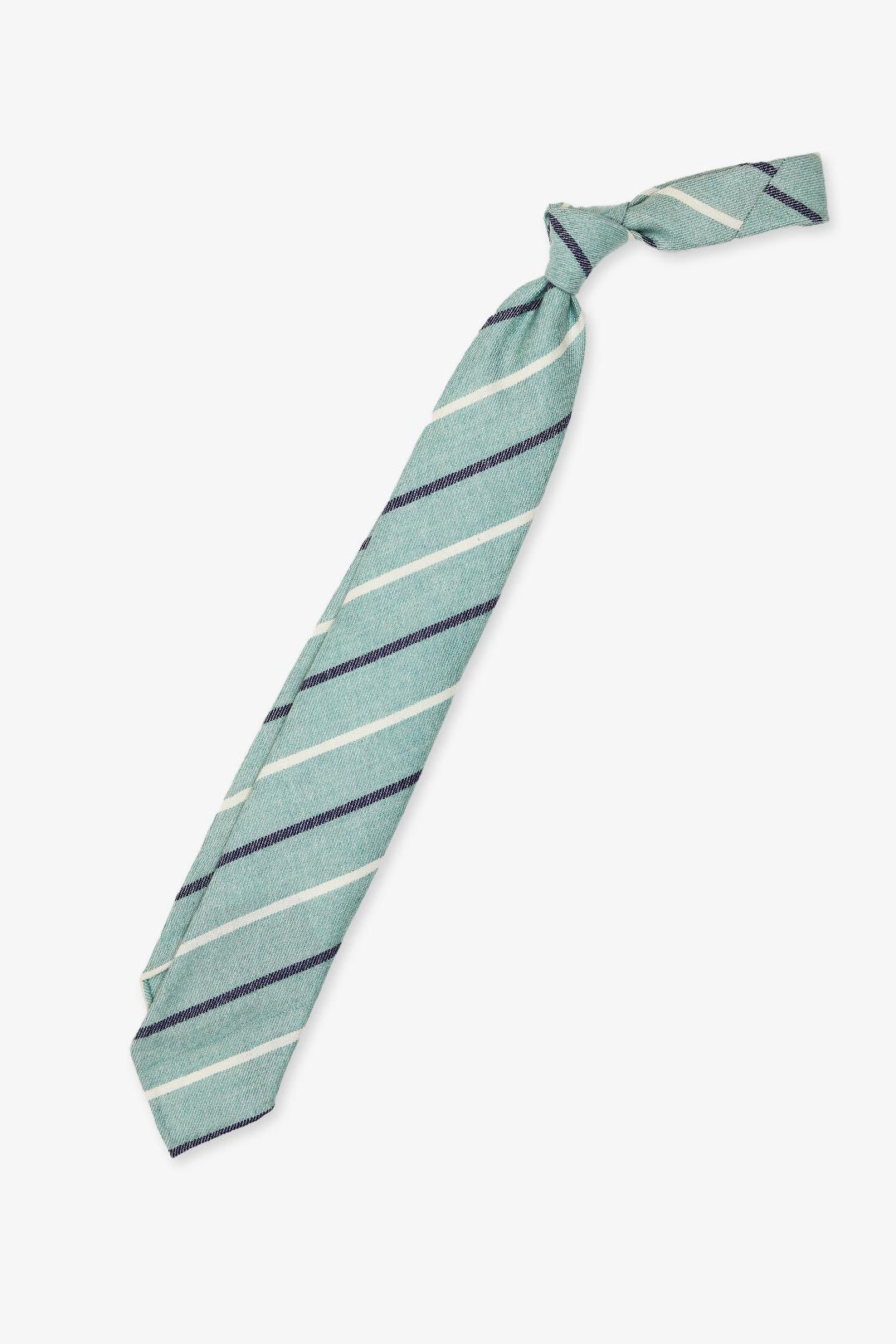 Aqua Green Navy White Stripe Cashmere Tie