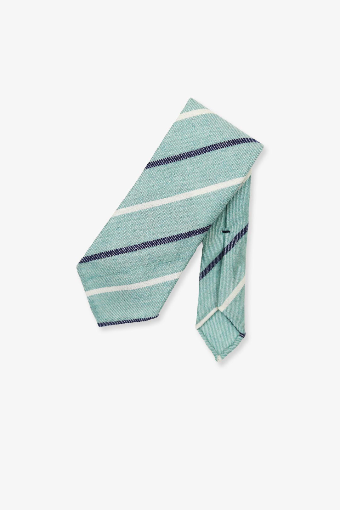 Aqua Green Navy White Stripe Cashmere Tie