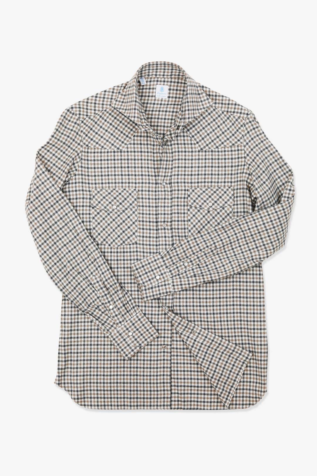 Beige Brown Vanacore Cotton Flannel Western Shirt