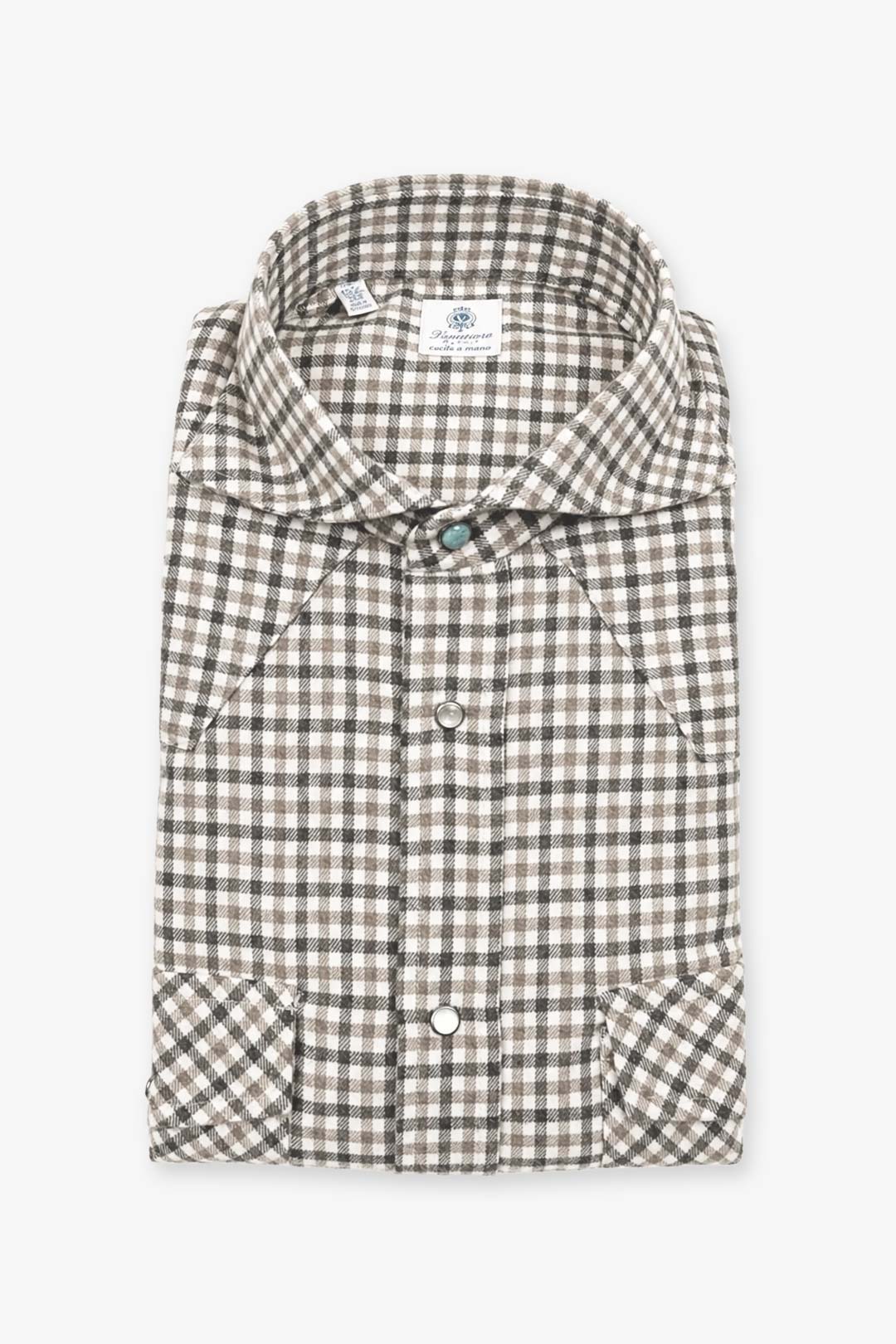 Beige Brown Vanacore Cotton Flannel Western Shirt