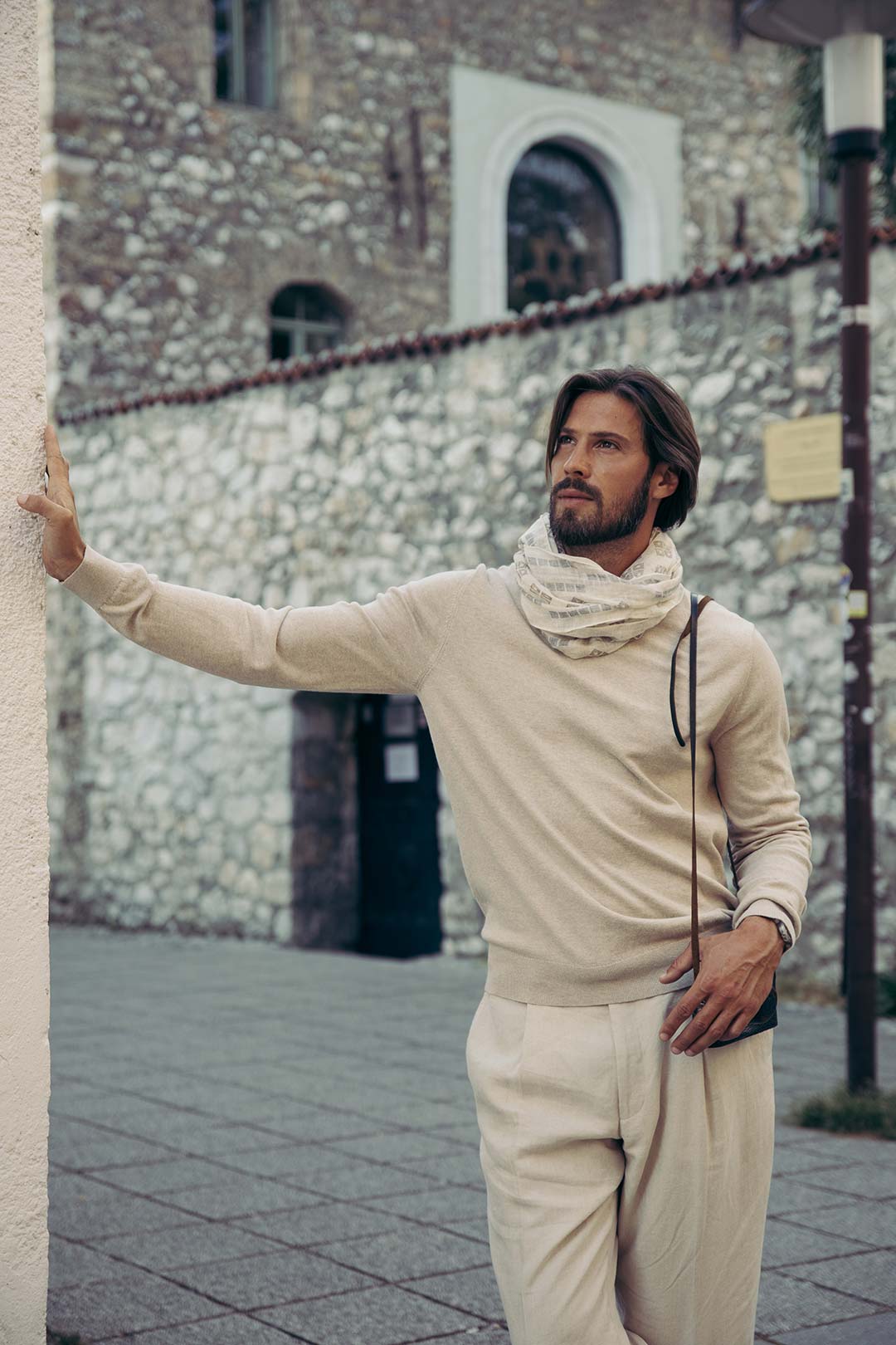 Beige Cotton Cashmere Crewneck Sweater