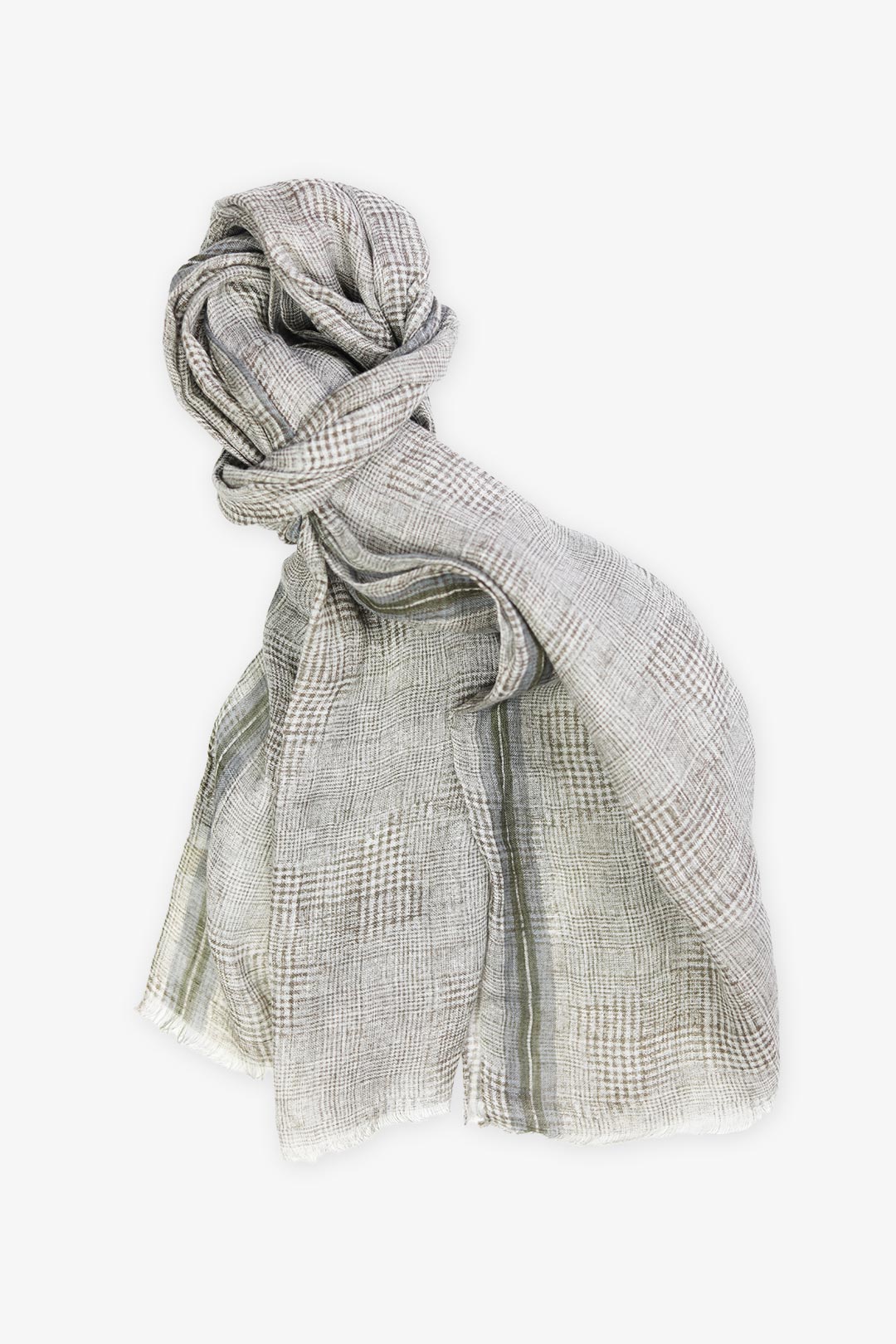 Beige Glen Plaid Check Print Linen Scarf