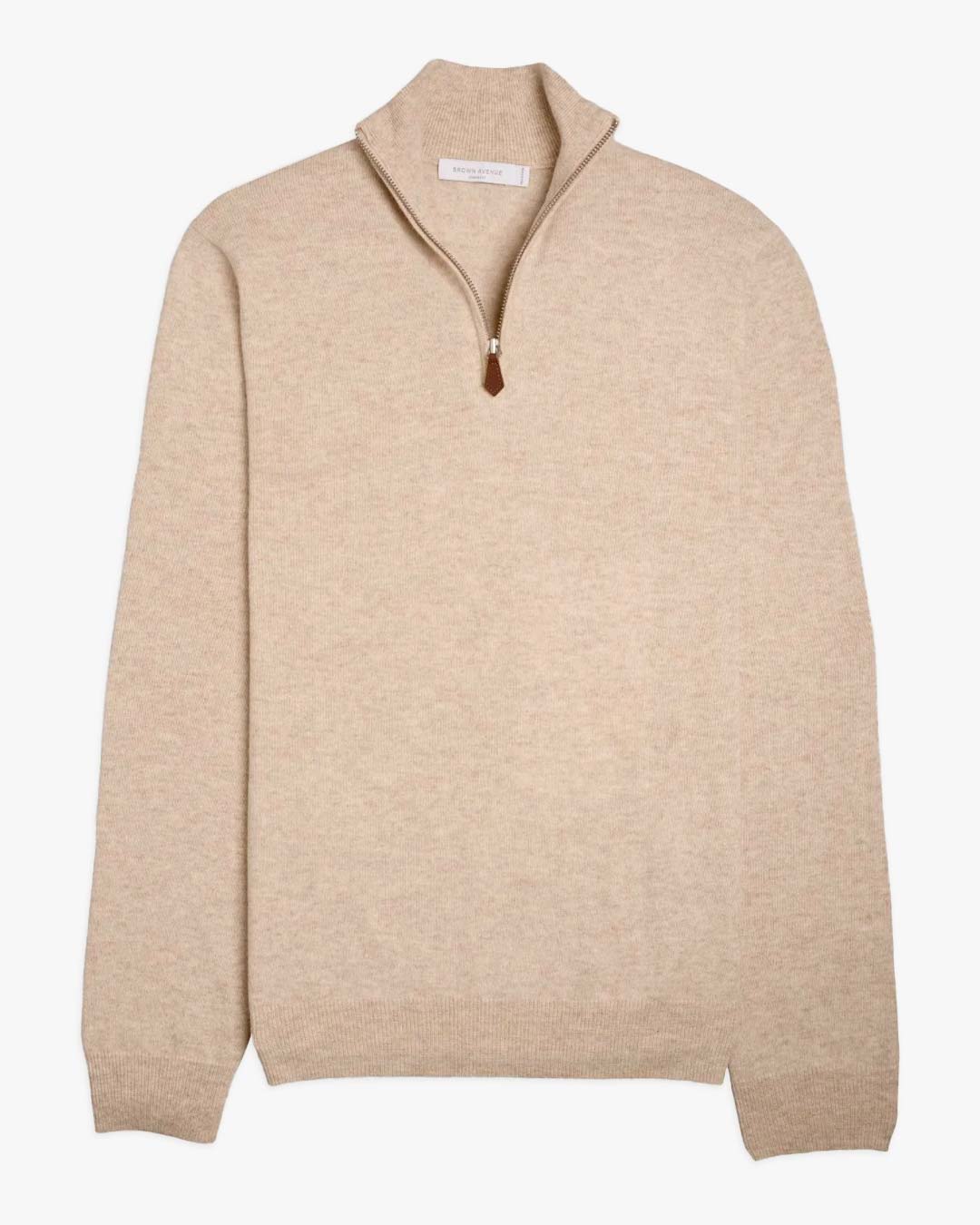 Beige Merino Cashmere Half Zip Sweater