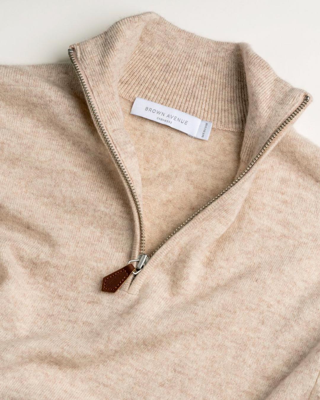 Beige Merino Cashmere Half Zip Sweater