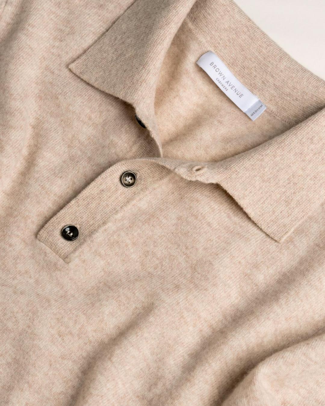 Beige Wool Cashmere Knitted Polo Shirt Sweater