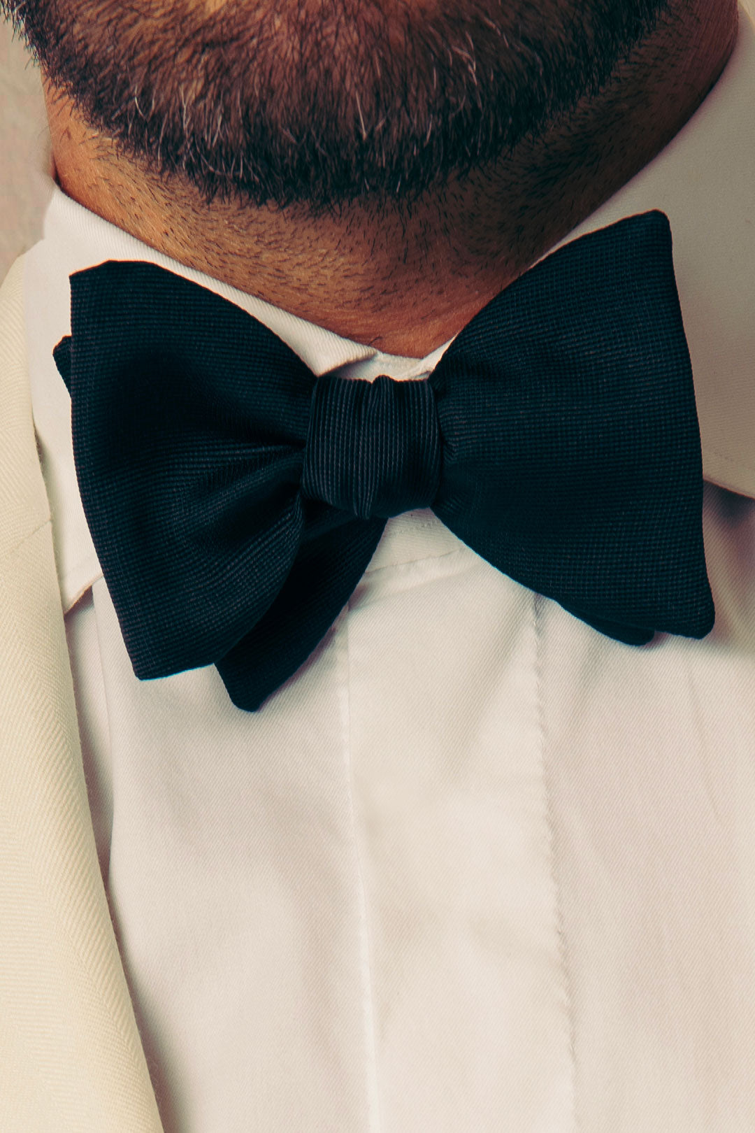 Black Ribbed Silk Self Tied Bow Tie