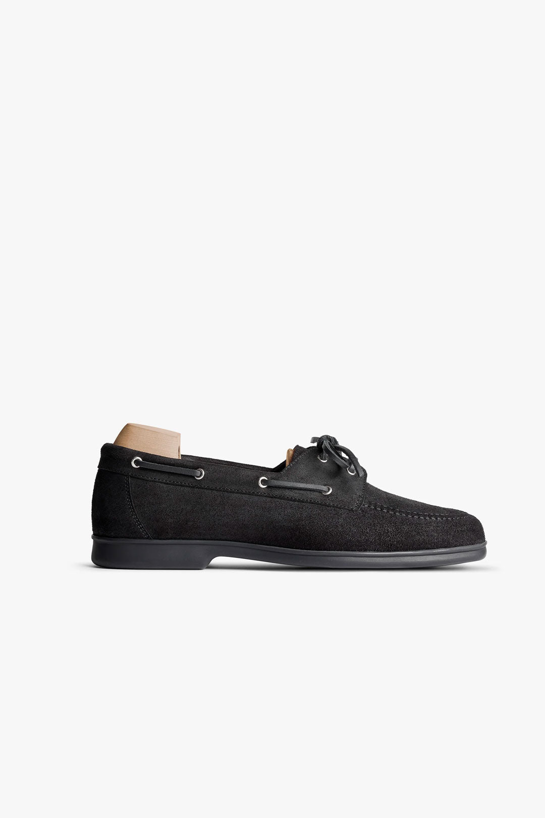 Black Waxed Suede Refined Boat Shoes