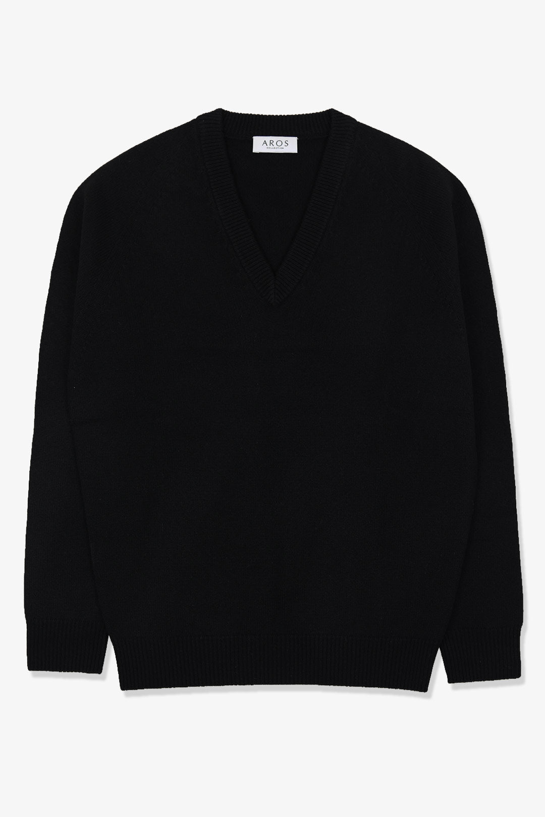 Black Wool Cashmere V-neck Sweater