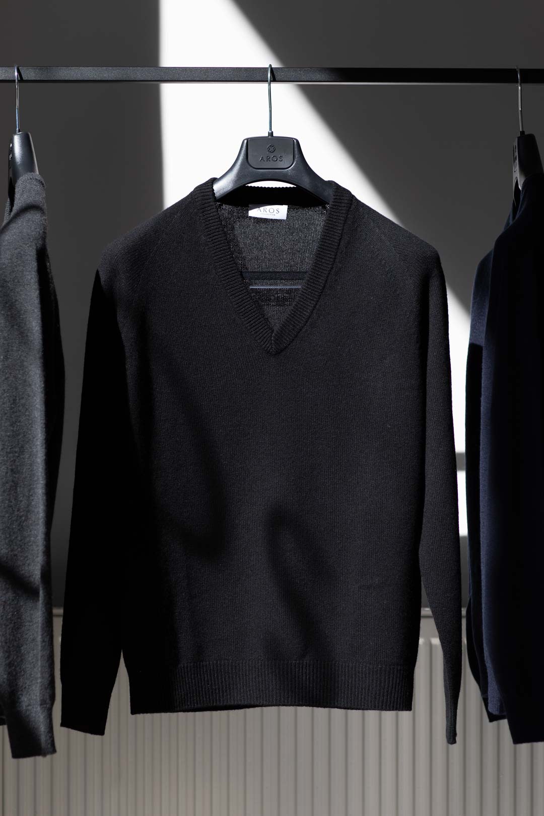 Black Wool Cashmere V-neck Sweater