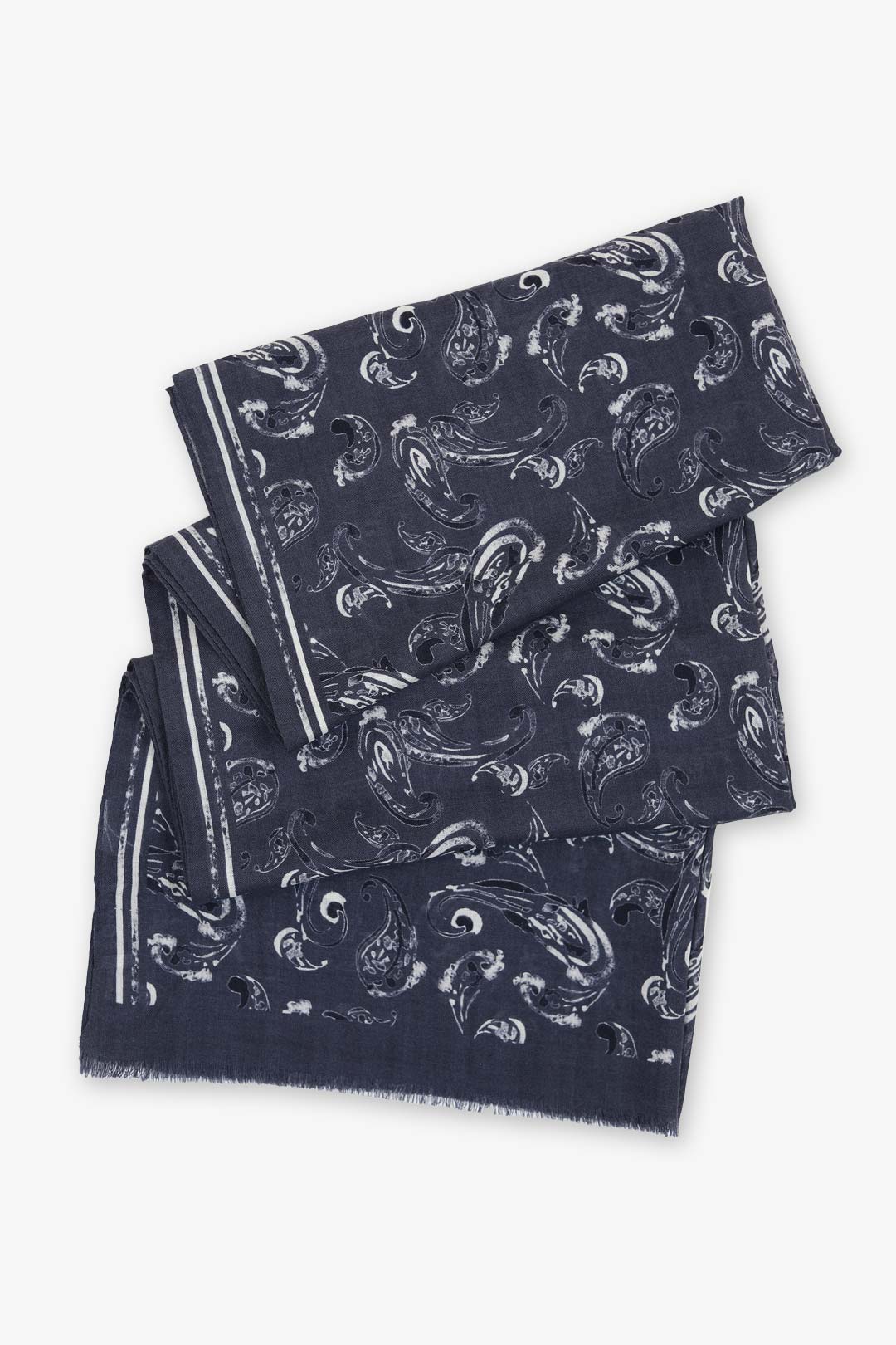 Blue White Paisley Wool Silk Scarf