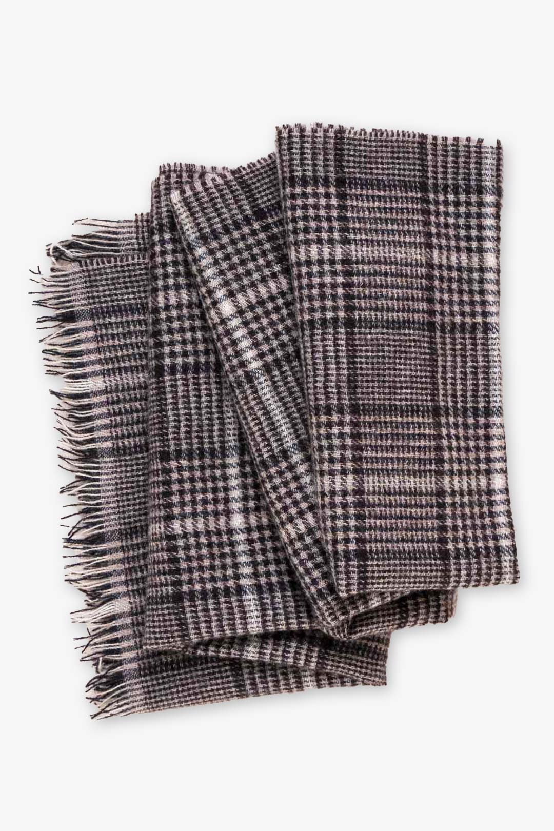 Brown Beige Glen Plaid Lightweight Cashmere Scarf