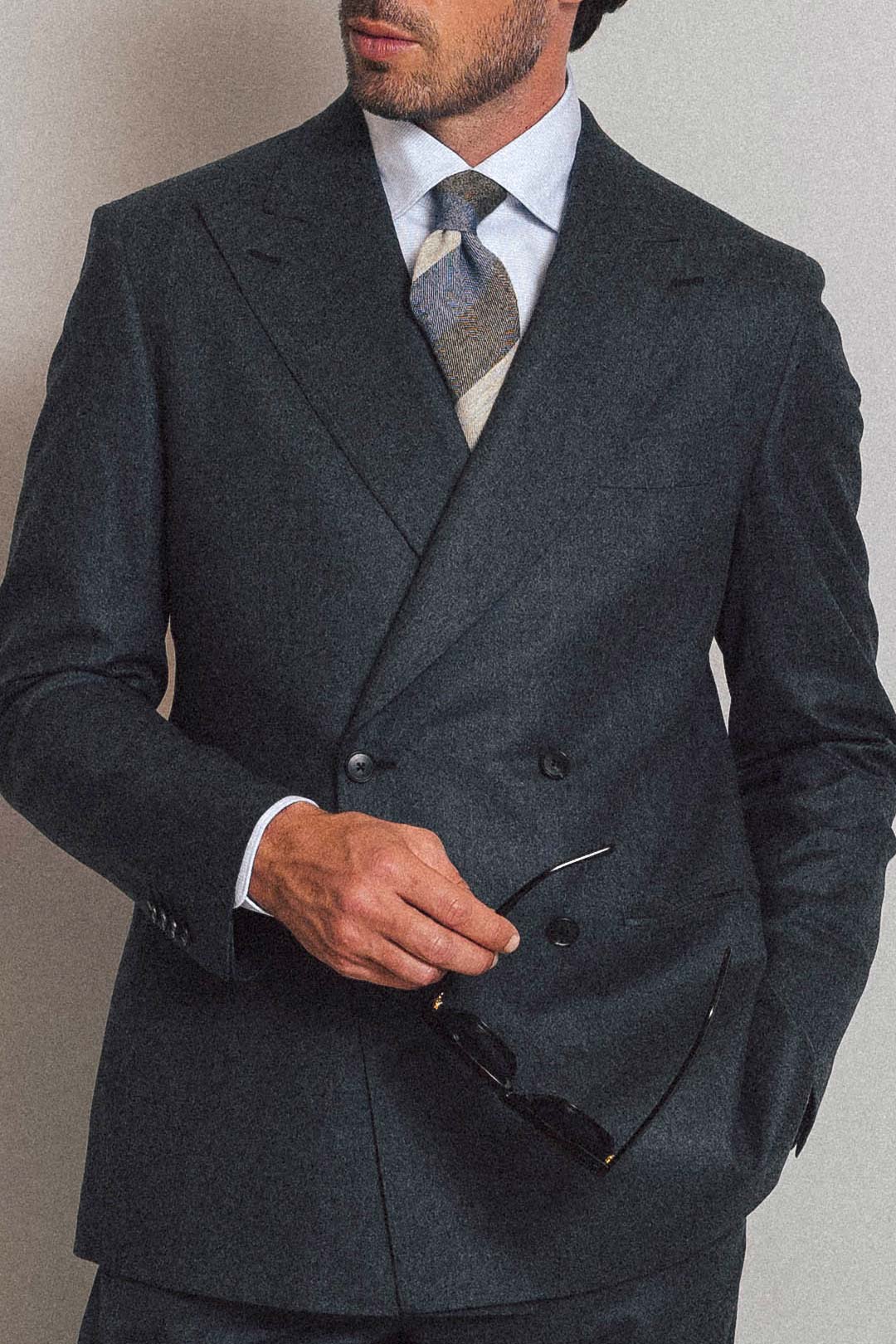 Light Blue Houndstooth Cotton Semi-cutaway Shirt