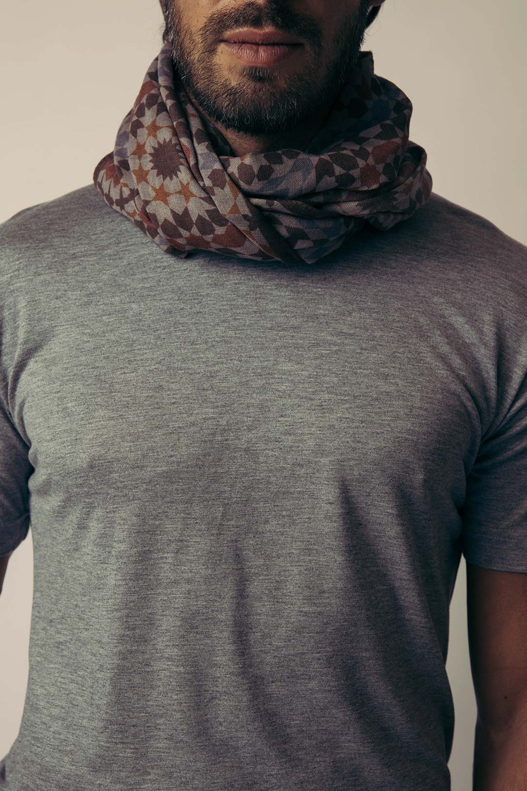 Brown Blue Red Pattern Lightweight Wool Scarf