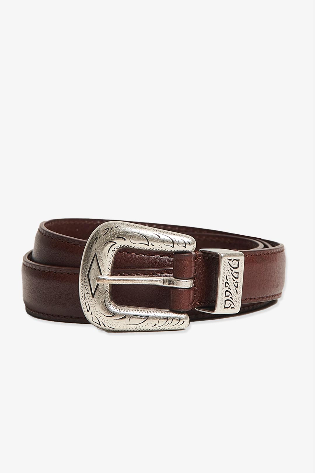 Brown Grained Leather Western Belt