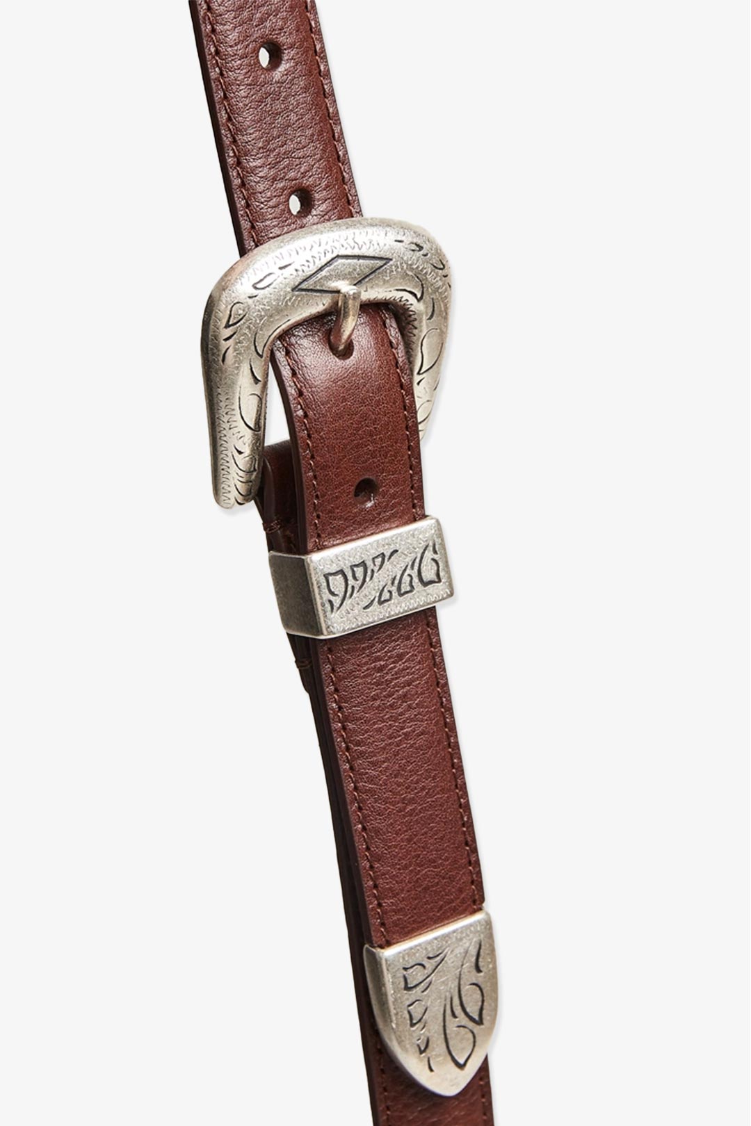 Brown Grained Leather Western Belt