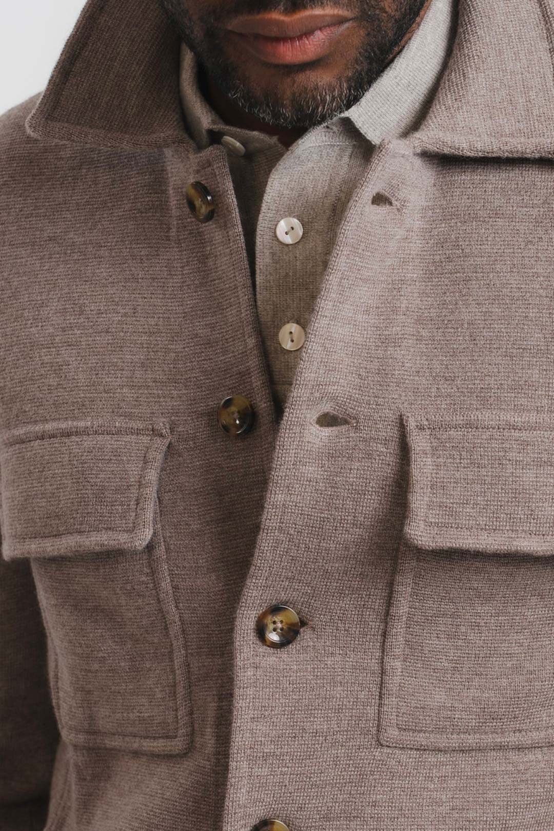 Brown Merino Knitted Shirt Jacket