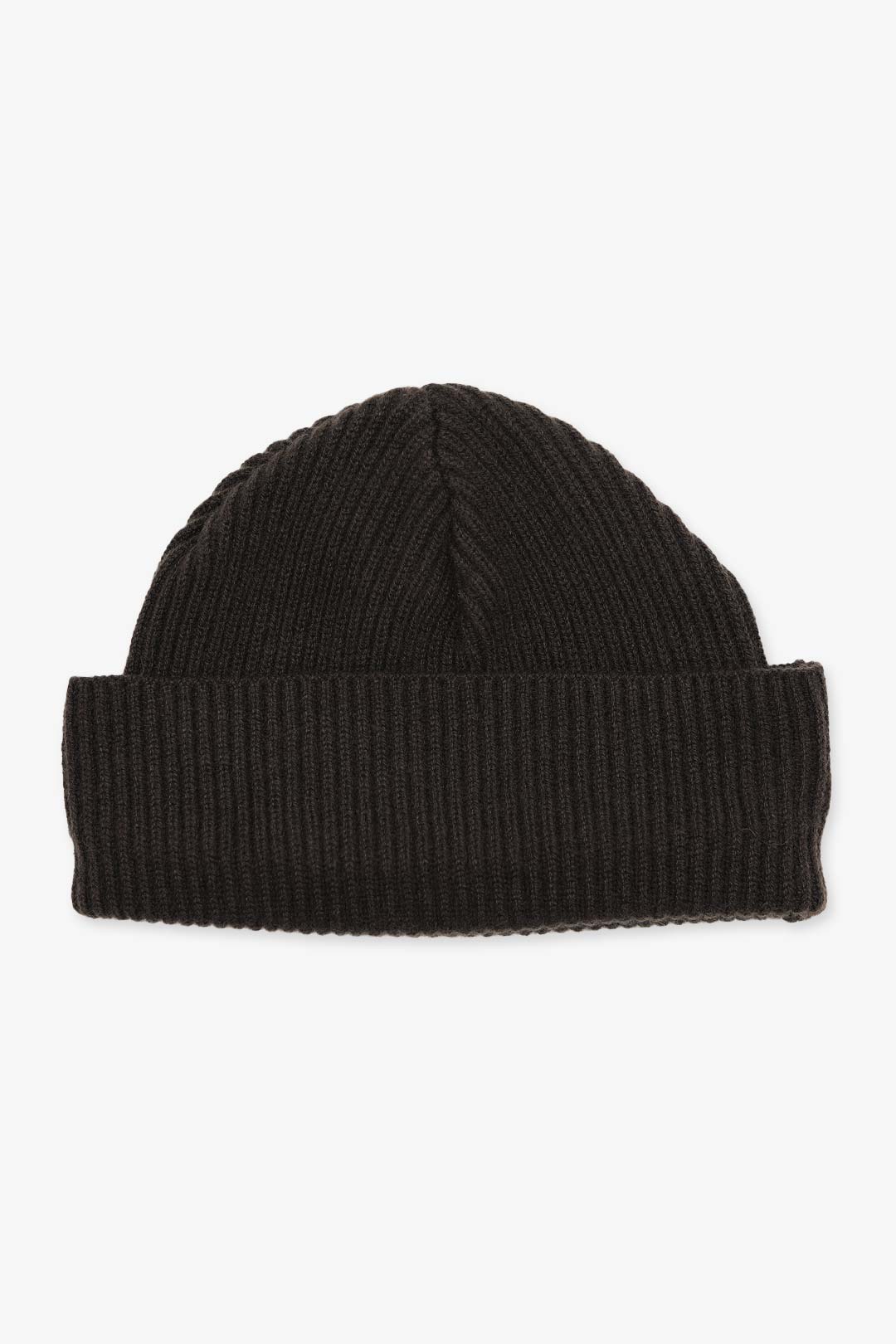 Brown Rib Knitted Pure Cashmere Beanie