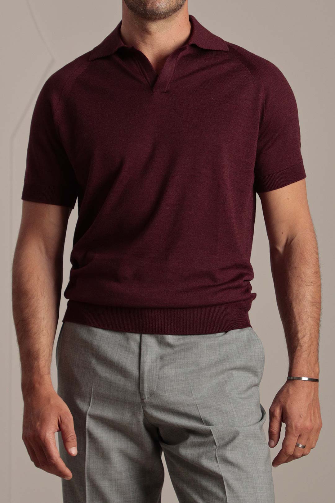 Burgundy Extra-fine Merino Skipper Polo Shirt