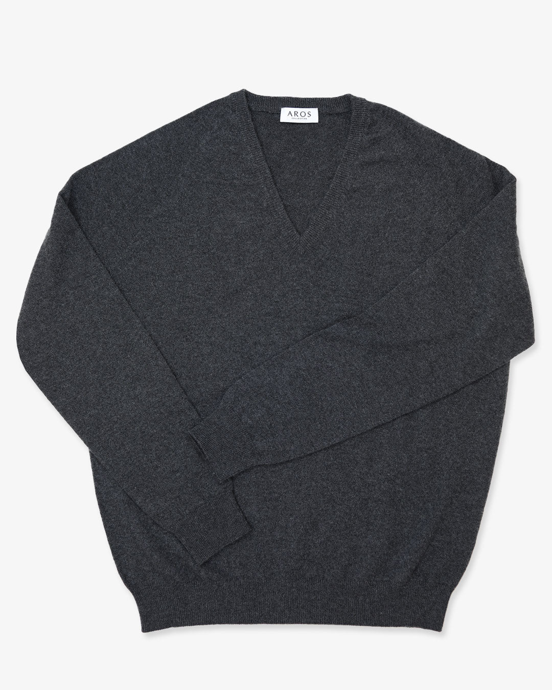 Charcoal Grey Pure Cashmere V-neck Sweater