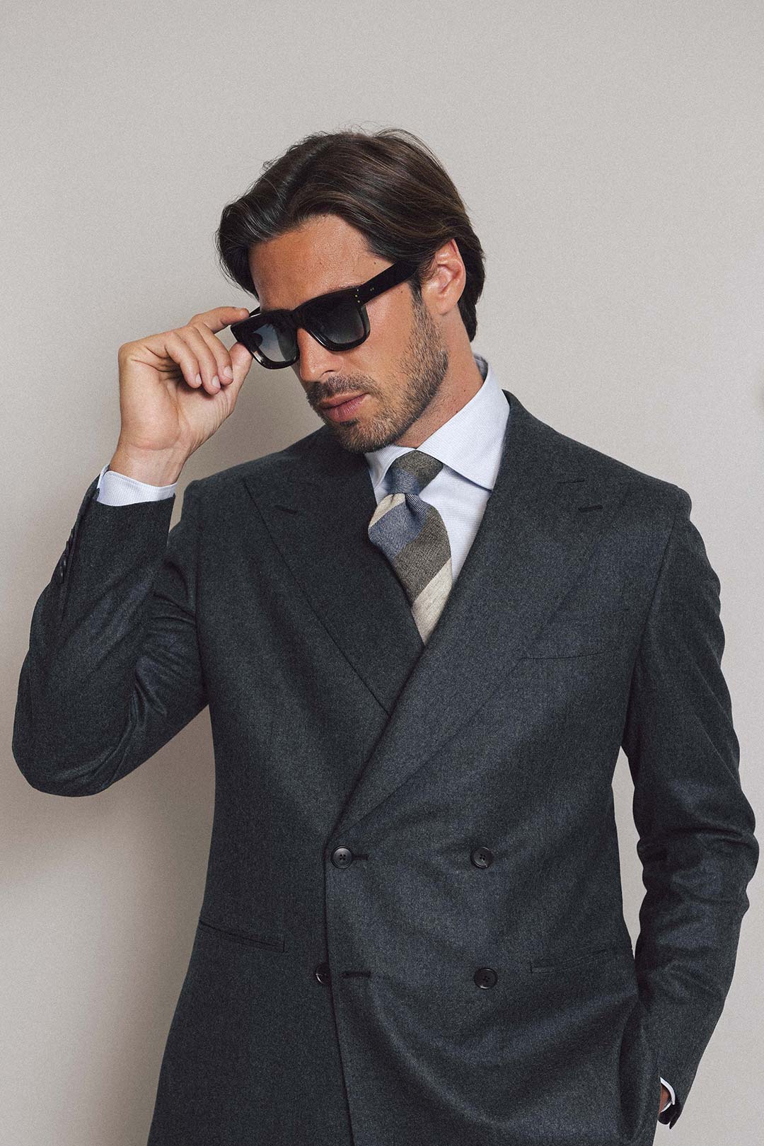 Charcoal Grey Wool Flannel Double Breasted Suit