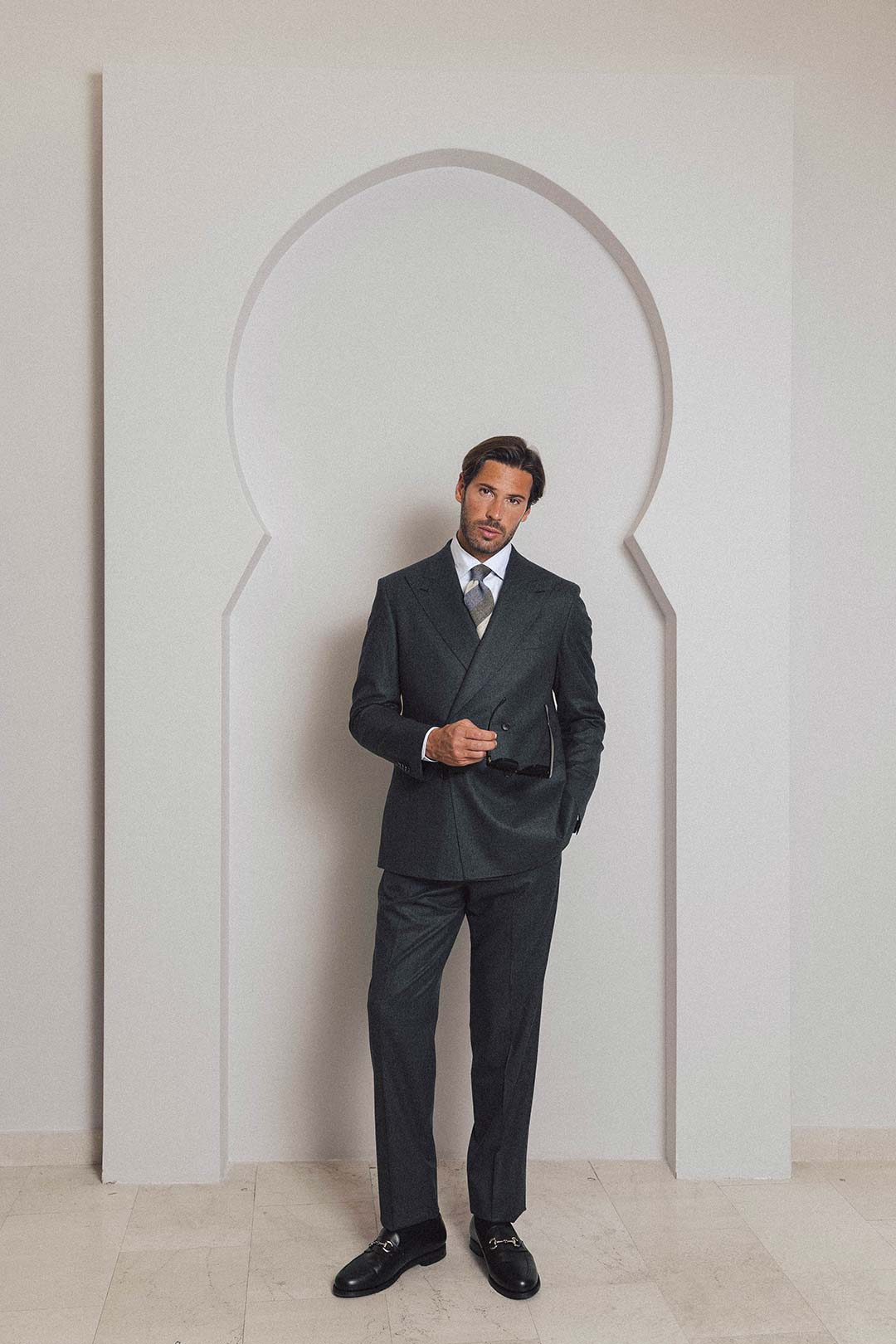 Charcoal Grey Wool Flannel Double Breasted Suit Trouser