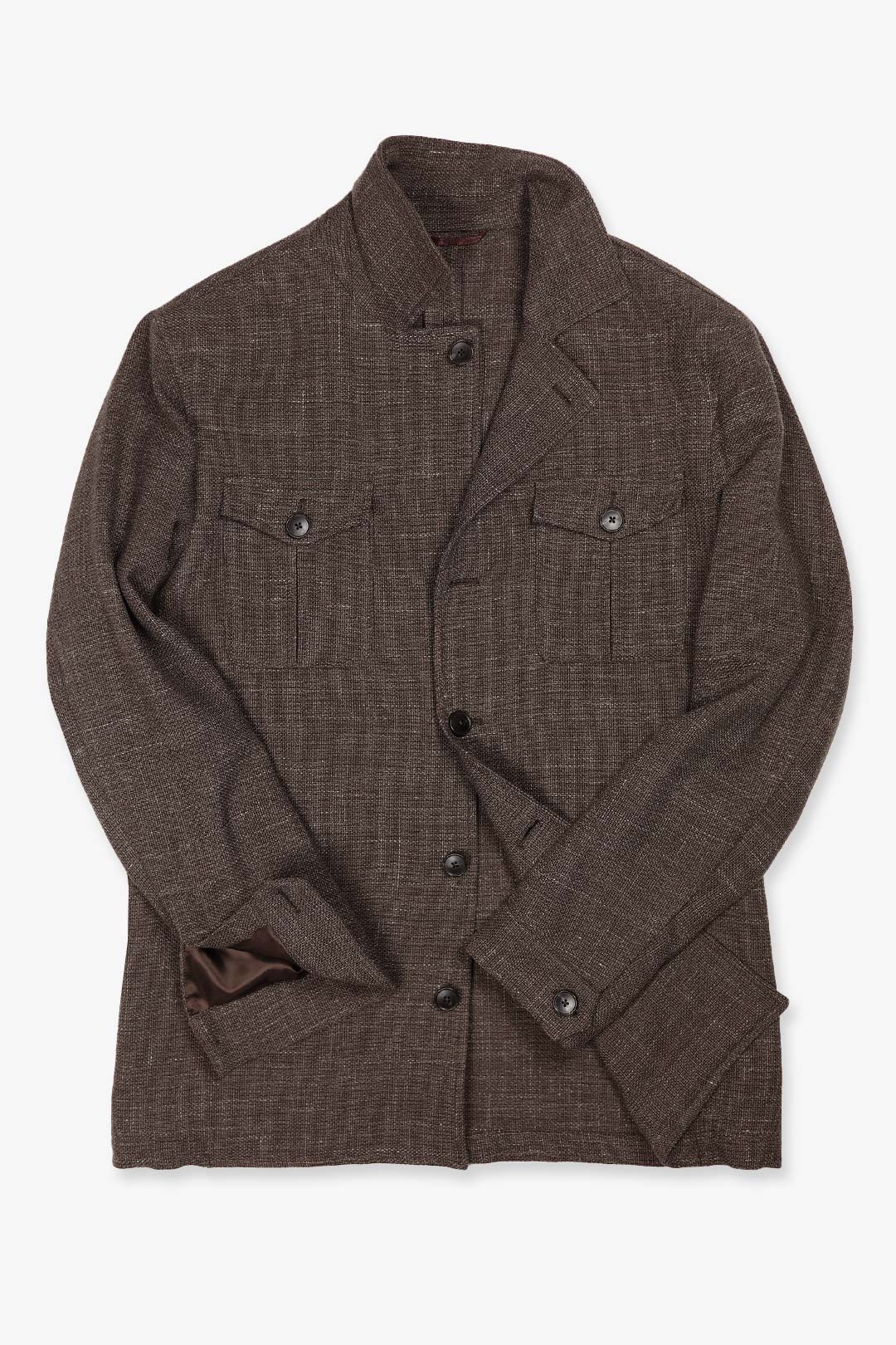 Coffee Brown Wool Linen Shirt Jacket