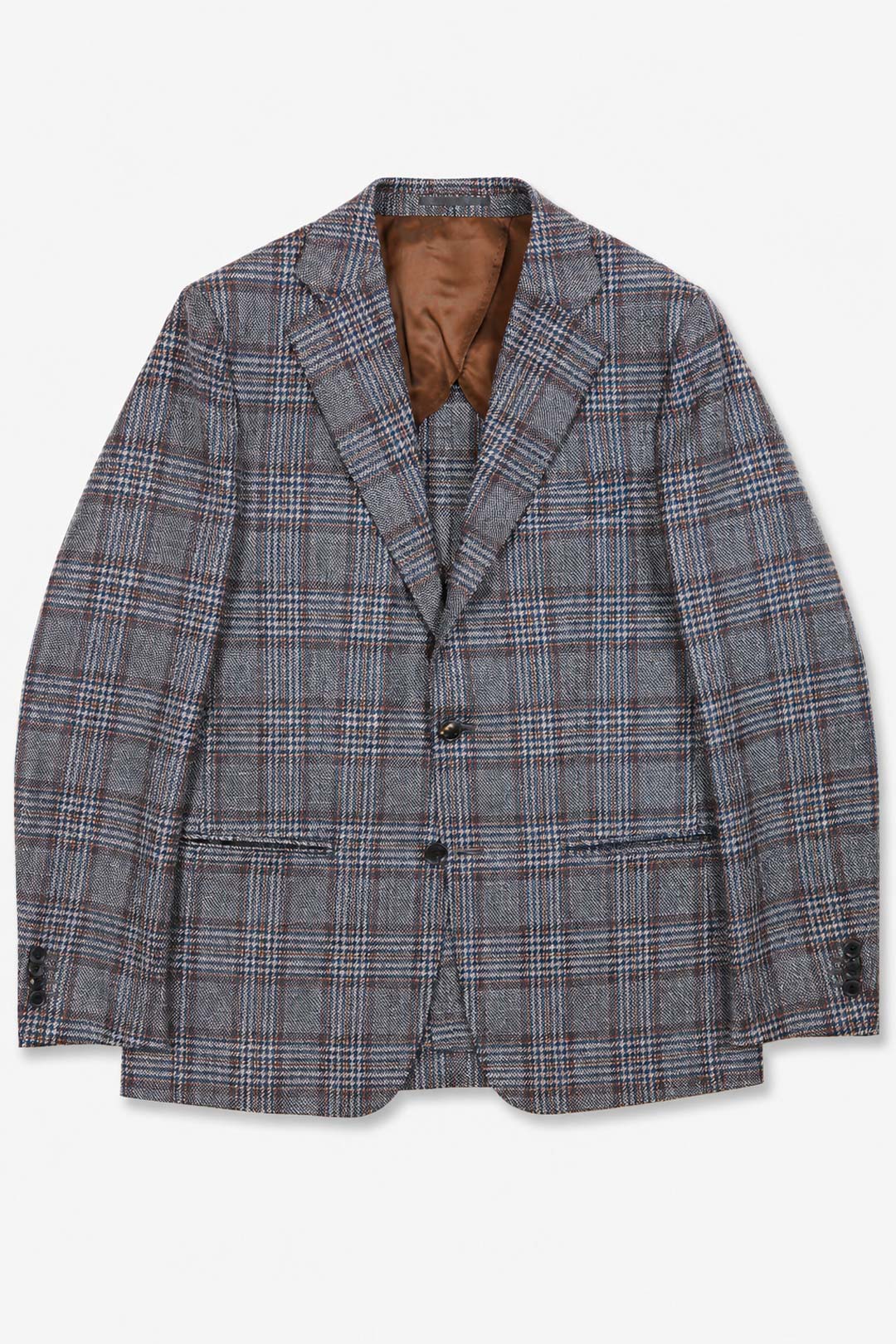Copper Brown Wool Silk Linen Glencheck Blazer