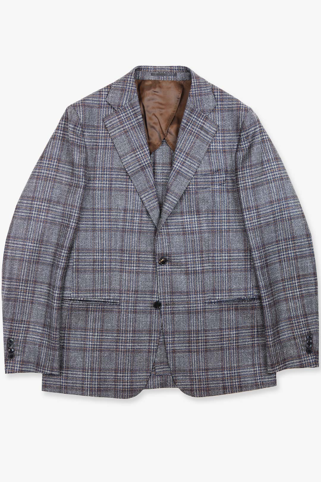 Copper Brown Wool Silk Linen Glencheck Blazer
