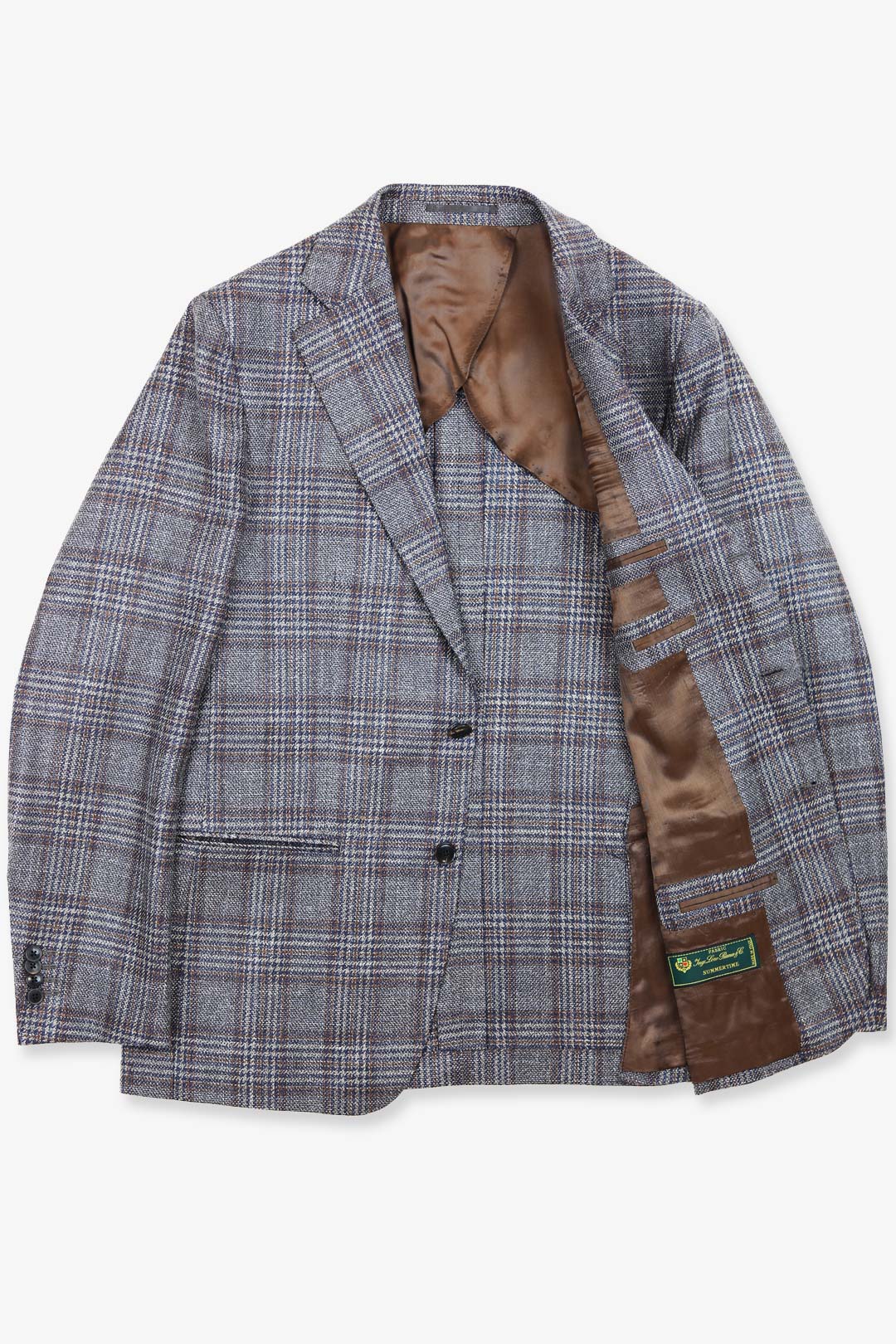 Copper Brown Wool Silk Linen Glencheck Blazer