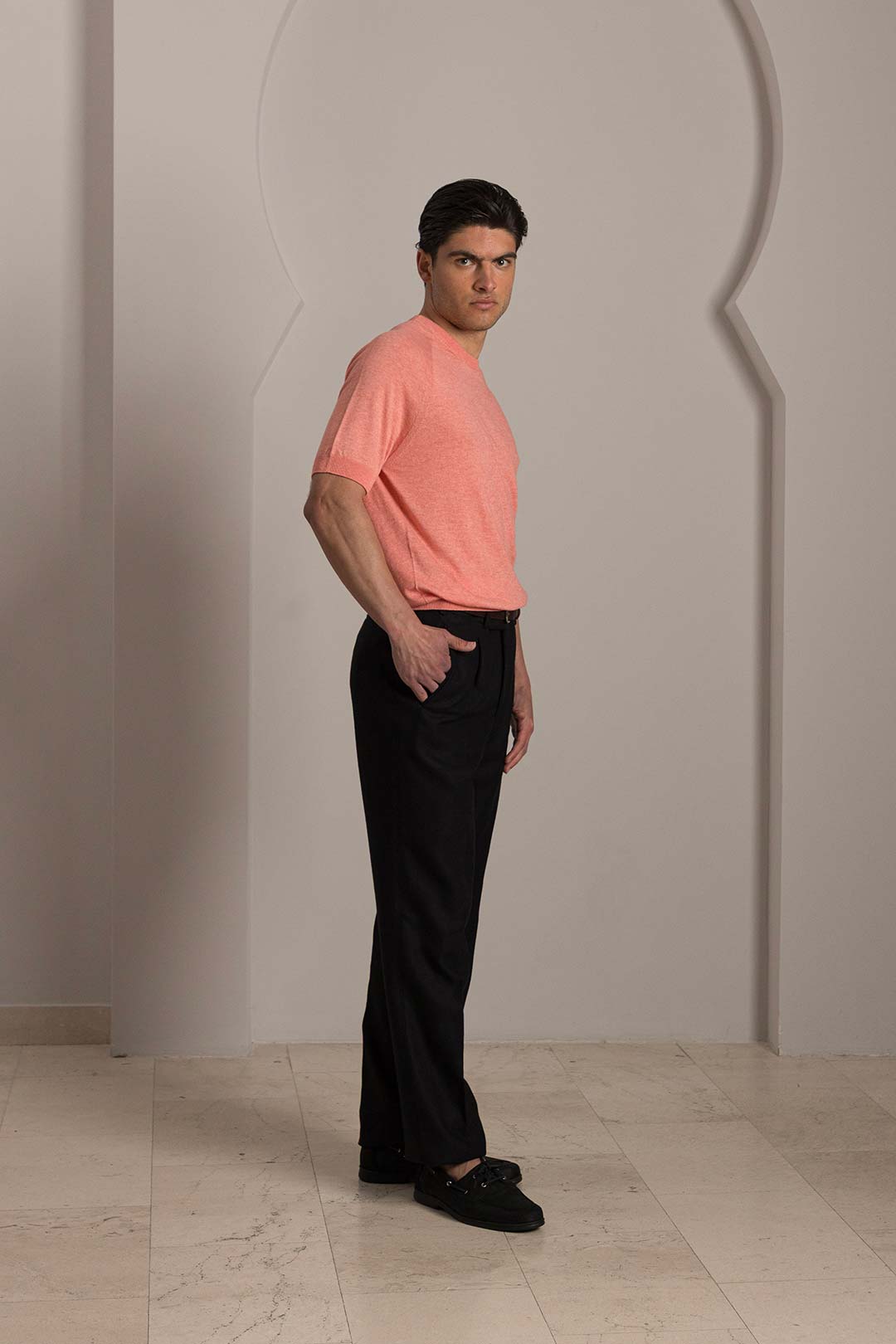 Coral Cotton Cashmere Knitted T-Shirt