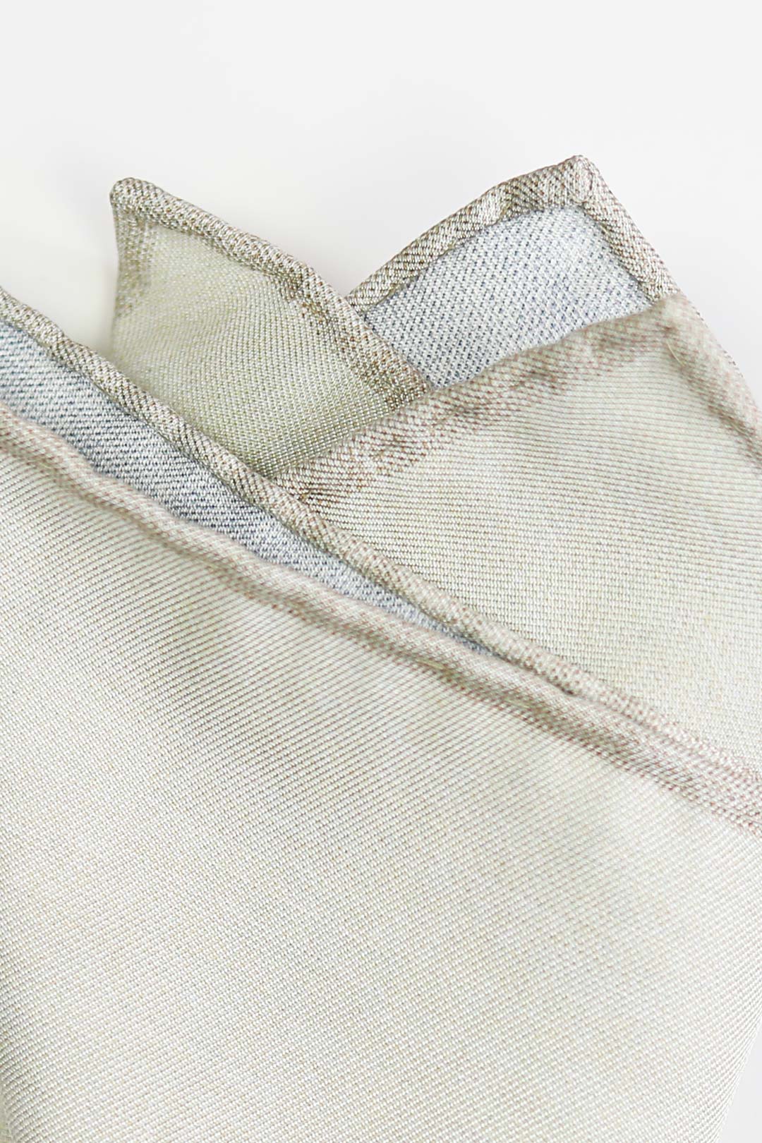 Cream Grey Blue Silk Cotton Pocket Square