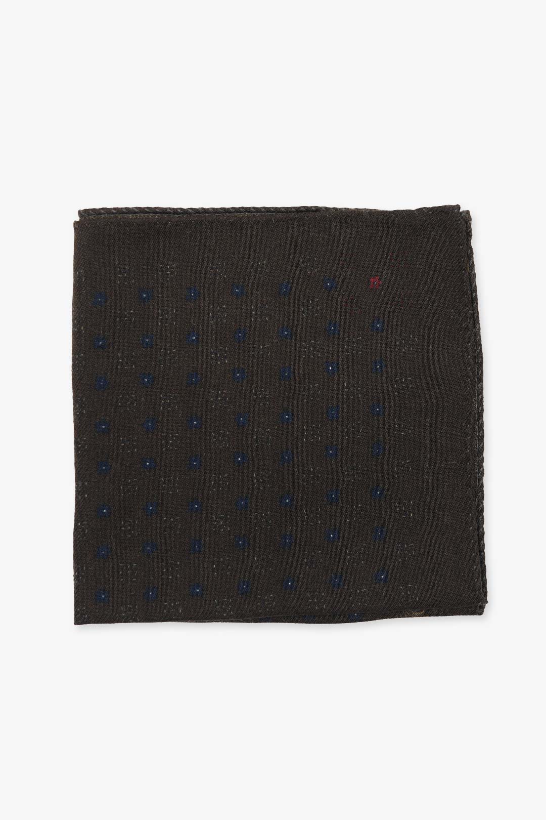 Dark Brown Navy Dot Wool Pocket Square
