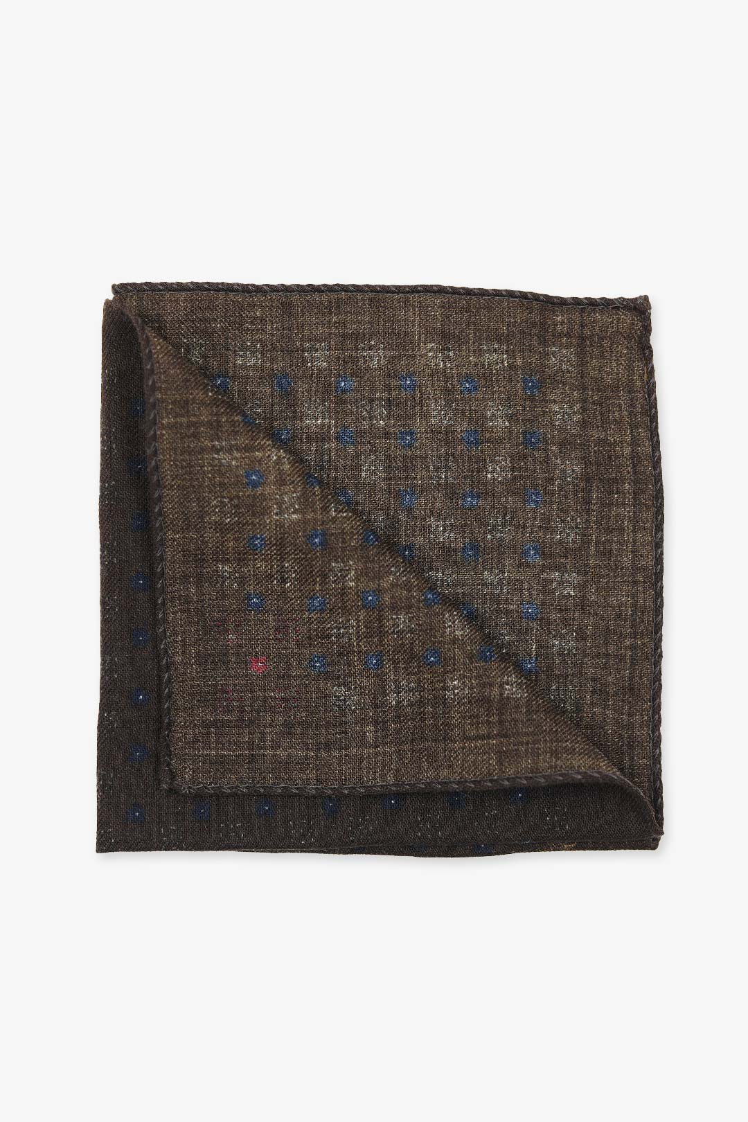 Dark Brown Navy Dot Wool Pocket Square