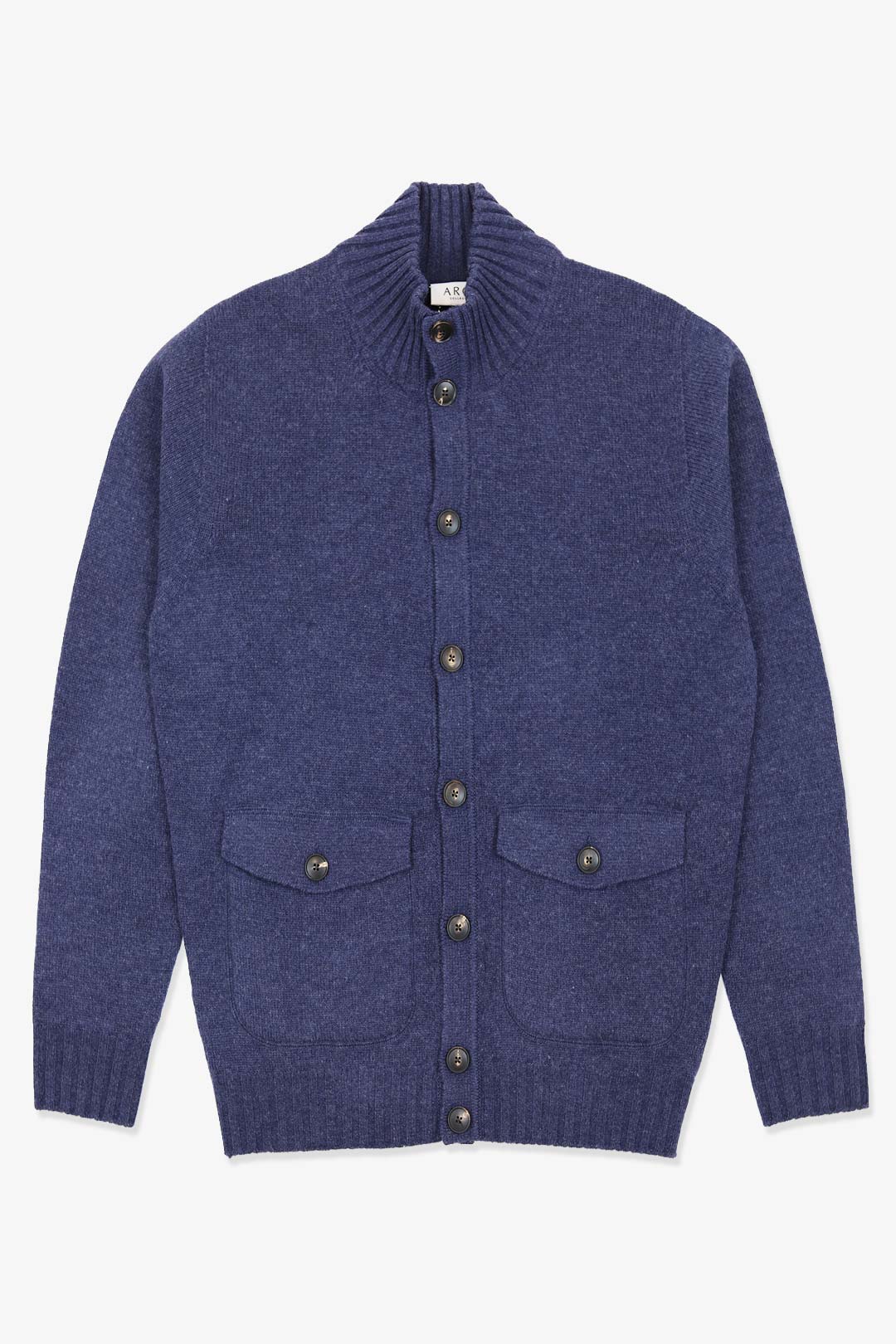 Denim Blue Wool Cashmere Knitted Blouson Cardigan